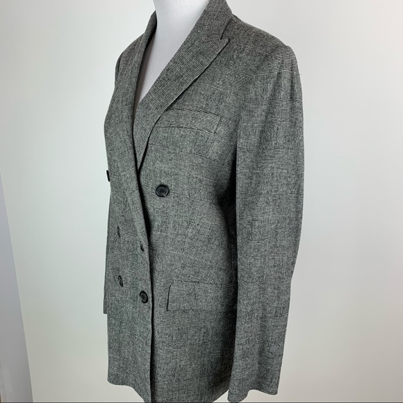 ZARA Black Plaid Double Breasted Blazer Medium - Picture 8 of 16